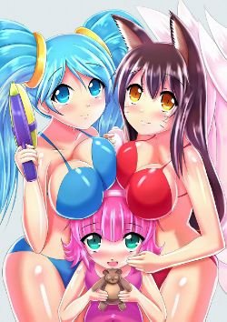 Pool Party Ahri, Sona & Annie by Xano501 League of Legends Fan Art Artwork Wallpaper lol