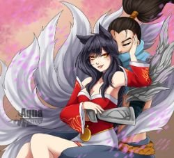 Ahri x Yasuo by AquaLeonhart HD Wallpaper Background Fan Art Artwork League of Legends lol