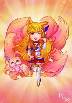 Chibi Star Guardian Ahri by ElMegos HD Wallpaper Background Fan Art Artwork League of Legends lol