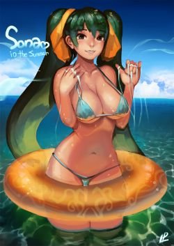 Pool Party Sona by instantip HD Wallpaper Fan Art Artwork League of Legends lol