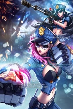 Officer Caitlyn & Vi by nayuki-chan HD Wallpaper Background Fan Art Artwork League of Legends lol