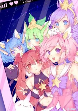 Star Guardian Lux, Jinx, Poppy, Lulu & Janna Selfie by Kyomon HD Wallpaper Background Fan Art Artwork League of Legends lol