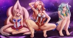 Sexy Star Guardian Ahri, Miss Fortune & Soraka by Senohsuke HD 4k Wallpaper Background Fan Art Artwork League of Legends lol