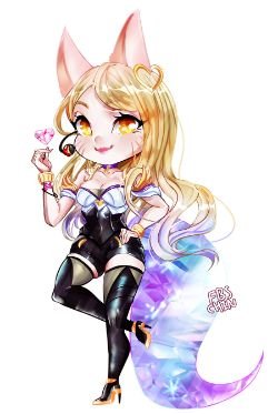 Chibi K/DA Ahri by FBSchin HD Wallpaper Background Fan Art Artwork League of Legends lol