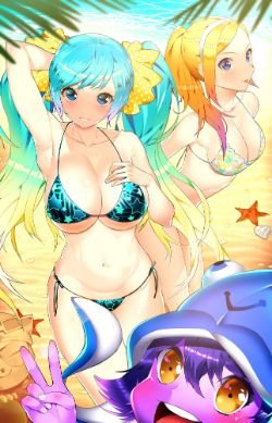 Sexy Pool Party Sona, Lux & Lulu by TonG HD Wallpaper Background Fan Art Artwork League of Legends lol