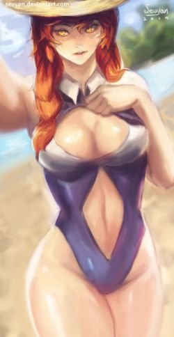 Pool Party Miss Fortune by Seuyan HD Wallpaper Background Fan Art Artwork League of Legends lol