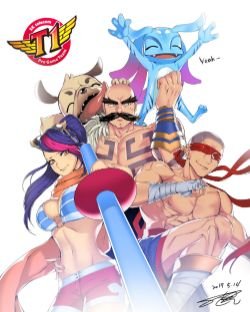 Pool Party Fiora, Braum, Fizz, Lee Sin & Pug'Maw Kog'Maw by 대충하다가HD Wallpaper Background Fan Art Artwork League of Legends lol