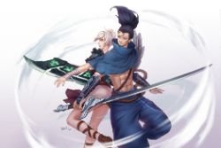 Riven & Yasuo by 柯子 HD Wallpaper Background Fan Art Artwork League of Legends lol
