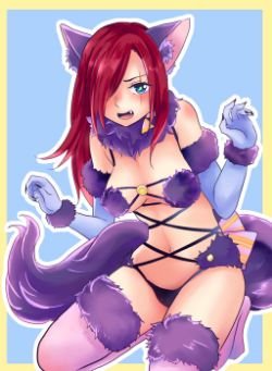Sexy Kitty Cat Katarina by ほんだな HD Wallpaper Background Fan Art Artwork League of Legends lol