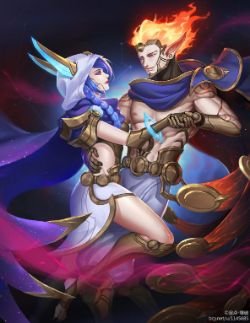 Cosmic Dusk Xayah & Cosmic Dawn Rakan by 定点-爆破 HD Wallpaper Fan Artwork League of Legends lol
