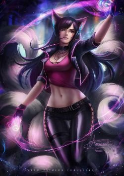 Night Ahri by Axsens HD Wallpaper Background Fan Art Artwork League of Legends lol