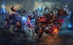 Team Graves Promo (Ahri, Ezreal, Alistar, Nocturne, Blitzcrank, Annie, Katarina) HD Wallpaper Background Official Art Artwork League of Legends lol