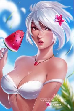 Pool Party Riven (Skin Concept) by OlchaS HD Wallpaper Fan Art Artwork League of Legends lol