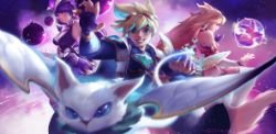 Star Guardian Ahri, Ezreal & Syndra by nightwalker0510 HD Wallpaper Background Fan Art Artwork League of Legends lol