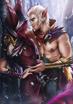 Xayah & Rakan by Eldervi HD Wallpaper Background Fan Art Artwork League of Legends lol