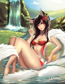 Pool Party Ahri by gumae HD Wallpaper Background Fan Art Artwork League of Legends lol