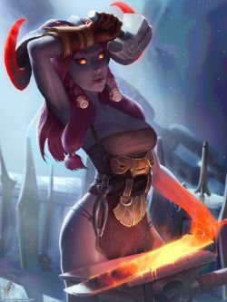 Female Ornn (genderbend) by TheMaestroNoob HD Wallpaper Background Fan Art Artwork League of Legends lol