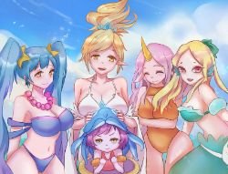 Pool Party Sona, Janna, Lulu, Soraka & Nami by 弱虫摸 HD Wallpaper Background Fan Art Artwork League of Legends lol