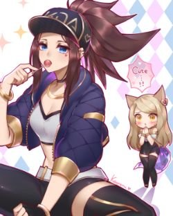 K/DA Akali & Ahri by Kaoruru HD Wallpaper Background Fan Art Artwork League of Legends lol