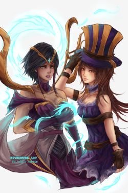 Karma & Caitlyn by Fiveonthe HD Wallpaper Fan Art Artwork League of Legends lol