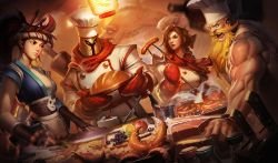 Baker Pantheon, Sashimi Akali, Barbecue Leona & Butcher Olaf Splash Art League of Legends Artwork Wallpaper lol