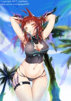 Sexy Pool Party Xayah by mattbam (2) HD Wallpaper Background Fan Art Artwork League of Legends lol