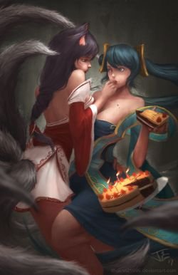 Ahri x Sona by thuan21995 HD Wallpaper Background Fan Art Artwork League of Legends lol