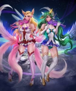Star Guardian Ahri & Soraka by KitsuneYin HD 4k Wallpaper Background Fan Art Artwork League of Legends lol