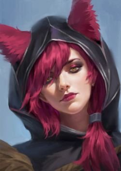 Xayah Portrait by 藤川泽蕾 HD Wallpaper Background Fan Art Artwork League of Legends lol