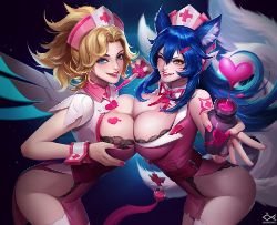 Sexy Nurse Ahri & Mercy by citemer HD Wallpaper Background Fan Art Artwork League of Legends lol (2)