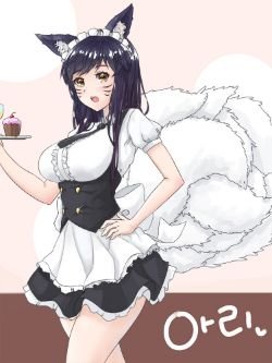 French Maid Ahri by ChocoNyan League of Legends Artwork Wallpaper lol Fan Art