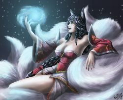 Ahri by valkhar HD Wallpaper Background Fan Art Artwork League of Legends lol