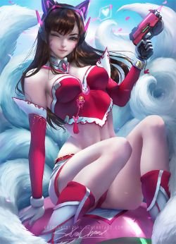 D.Va Ahri by sakimichan HD Wallpaper Background Fan Art Artwork League of Legends lol