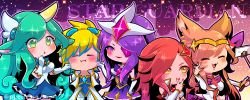 Chibi Star Guardian Soraka, Ezreal, Syndra, Miss Fortune & Ahri by アフリカTristana HD Wallpaper Background Fan Art Artwork League of Legends lol