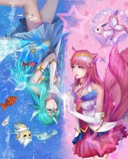Star Guardian Star Guardian Soraka & Ahri by 毛毛毛毛毛__ HD Wallpaper Background Fan Art Artwork League of Legends lol