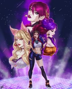K/DA Ahri, Evelynn, Kai'Sa & Akali by Alejandro Koi Ipinza HD Wallpaper Background Fan Art Artwork League of Legends lol