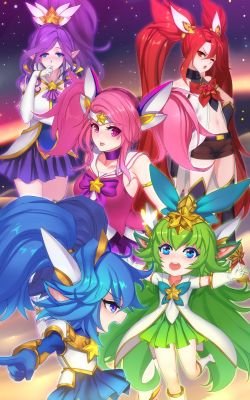 Star Guardian Lux, Jinx, Poppy, Lulu & Janna by Pd HD Wallpaper Background Fan Art Artwork League of Legends lol