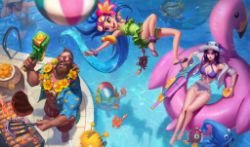 Pool Party Zoe, Caitlyn & Gangplank Splash Art HD 4k Wallpaper Background Official Art Artwork League of Legends lol (2)