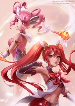 Star Guardian Lux & Jinx by CalmseerArt HD Wallpaper Background Fan Art Artwork League of Legends lol