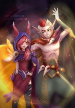 Xayah & Rakan by Marzellene HD Wallpaper Background Fan Art Artwork League of Legends lol