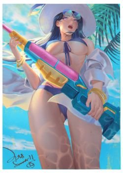 Pool Party Caitlyn by jujumaho HD Wallpaper Background Fan Art Artwork League of Legends lol