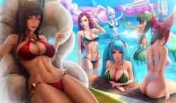 Pool Party Ahri, Xayah, Sona, Katarina, Caitlyn, Evelynn, Nidalee & Soraka by Limdog