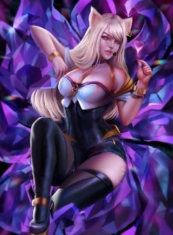 K/DA Ahri by nyankola HD Wallpaper Background Fan Art Artwork League of Legends lol