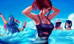 Pool Party Katarina, Zoe, Caitlyn & Sona by 平苏CuZn HD 4k Wallpaper Background Fan Art Artwork League of Legends lol
