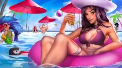 Pool Party Caitlyn, Zoe, Garen, Katarina & Akali by wandakun HD Wallpaper Background Fan Art Artwork League of Legends lol