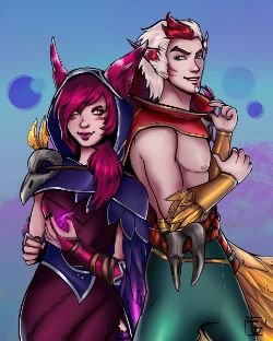 Xayah & Rakan by taylae HD Wallpaper Background Fan Art Artwork League of Legends lol