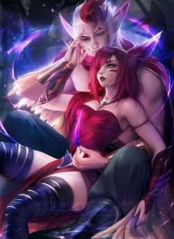 Xayah & Rakan by sakimichan HD Wallpaper Background Fan Art Artwork League of Legends lol