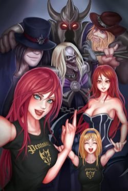 Pentakill Katarina, Karthus, Lux, Sona, Yorick, Mordekaiser & Olaf by ElisKalti HD Wallpaper Fan Art Artwork League of Legends lol