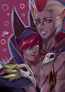 Xayah & Rakan by JoelMF HD Wallpaper Fan Art Artwork League of Legends lol