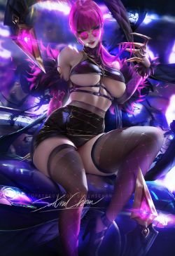 K/DA Evelynn by sakimichan (2) HD Wallpaper Background Fan Art Artwork League of Legends lol